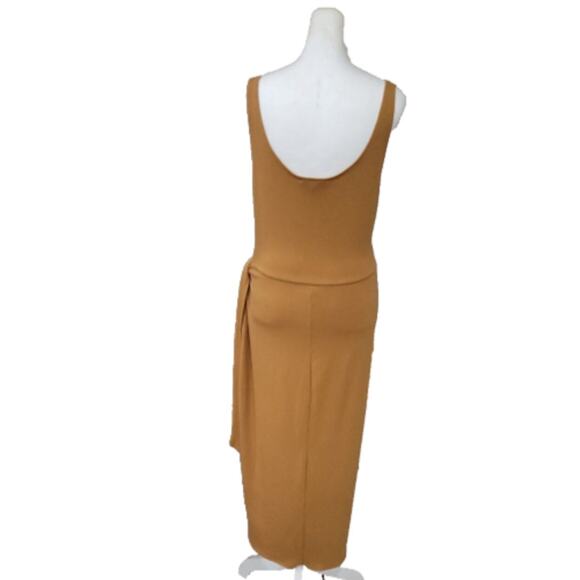 LBLC The Label Eva‎ Side Tie Midi Wrap Dress Women's Size Large Gold Tan - Picture 7 of 11
